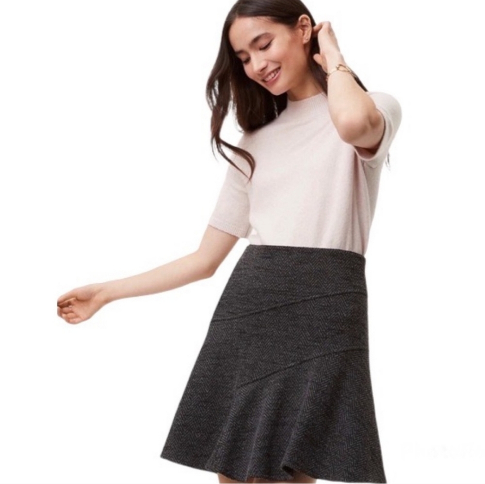 Loft Gray Herringbone Striped Skirt - Size XS Petite